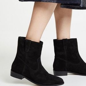 Rebecca Minkoff Suede Pull On Round Toe Boots Black 7.5 New